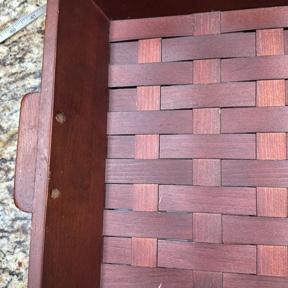 Basket Dark Wood Basket Weave Serving Tray